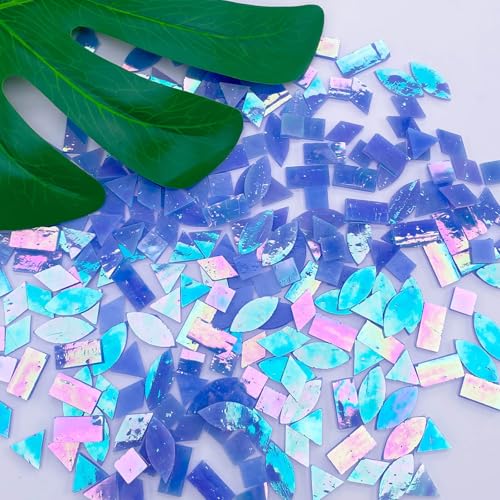 LITMIND Iridescent Slateblue Stained Glass Mosaic Tiles for Crafts - 240 Pieces, 5 Shapes Mixed (Rectangle, Triangle, Rhombus, Square, Leaf) - Ideal for Mosaic Making Projects and Beginners - Image 4