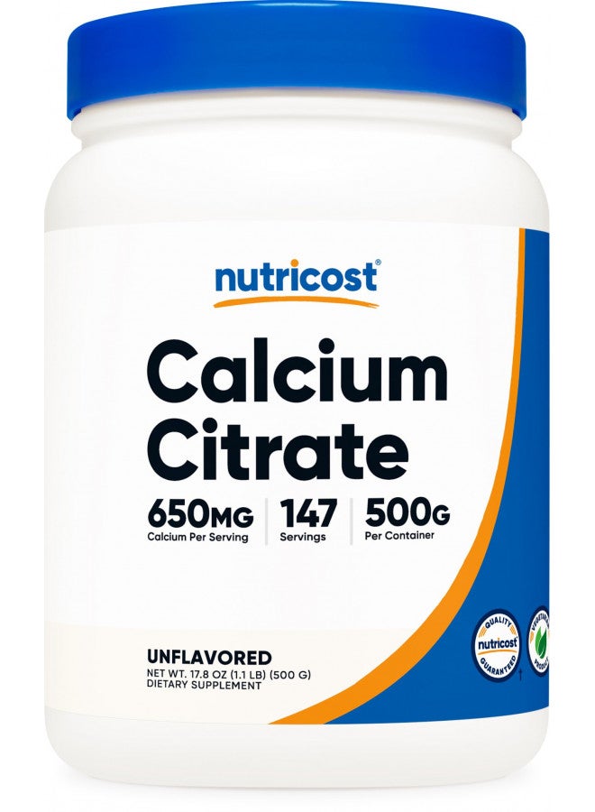 Nutricost Calcium Citrate Powder (500 Grams) (Unflavored) - Pure Calcium Citrate, No Fillers, Gluten Free (1.1lbs) - Image 1