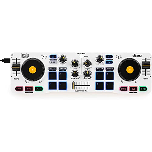 Hercules DJControl Mix – Bluetooth Wireless DJ Controller for Smartphones (iOS and Android) – dJay app – 2 Decks, White - Image 1