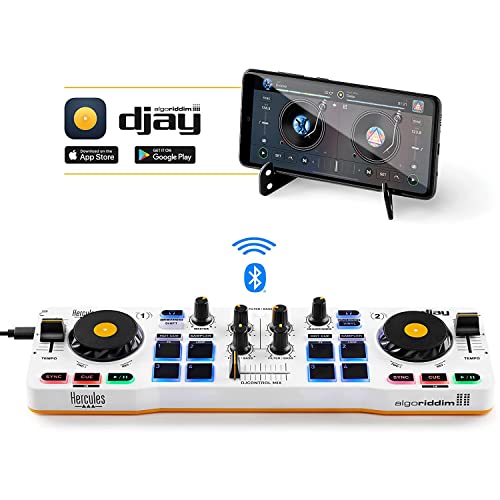 Hercules DJControl Mix – Bluetooth Wireless DJ Controller for Smartphones (iOS and Android) – dJay app – 2 Decks, White - Image 2