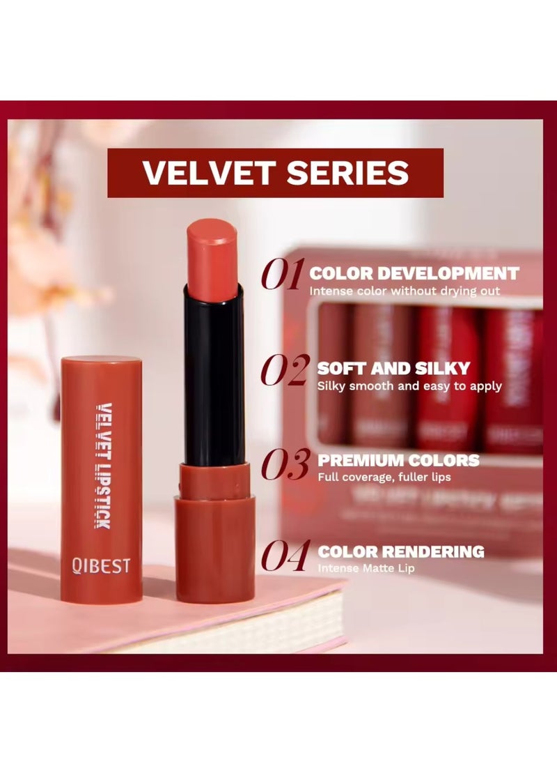 QiBest 5 Colors Velvet Lipstick Set Velvet Matte Texture Lipstick Set Creamy Cover Soft Matte Full Coverage Lipstick Set Long Lasting Non Drying Nourishing Matte Lipstick Set B  - Image 3