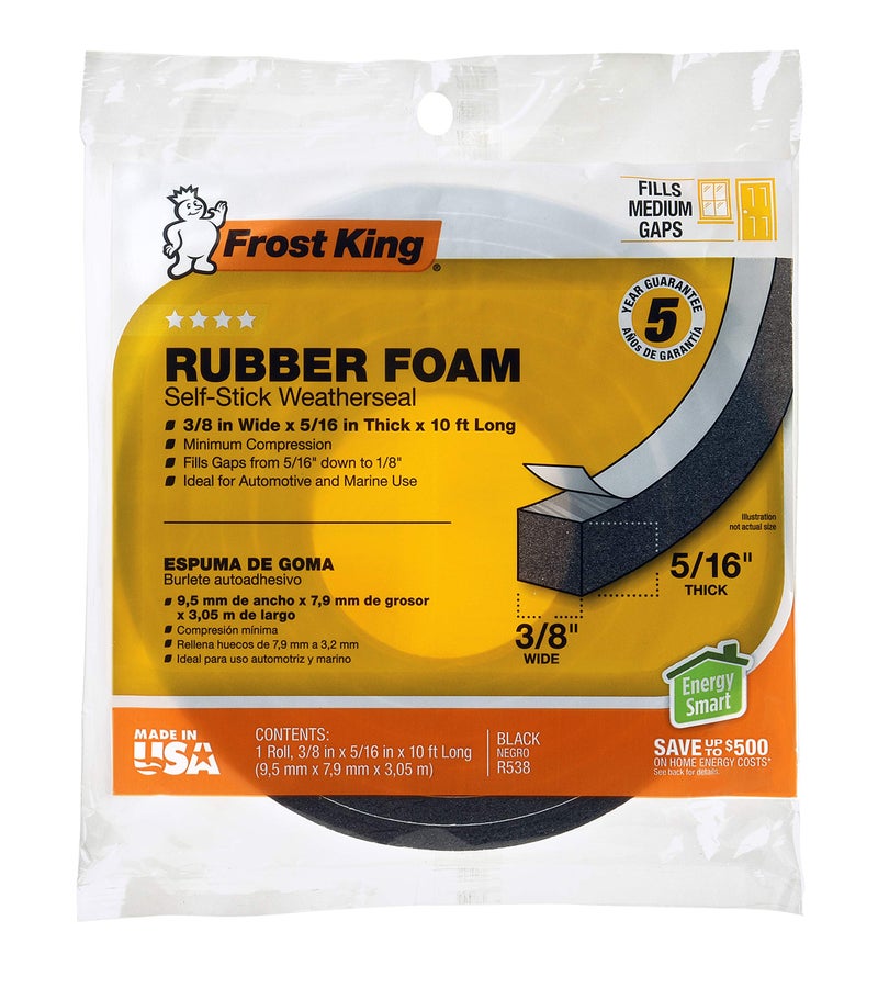 Frost King R538H Foam Tape, 3/8" W, 5/16" T, 10 ft L, Black - Image 1