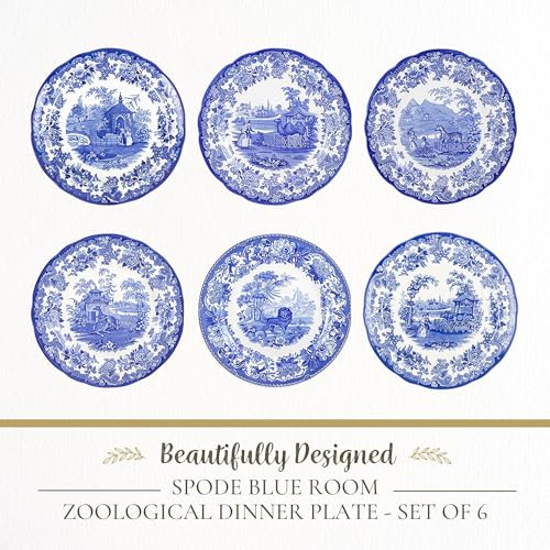 Spode Blue Room Zoological Plate Set, Set of 6-10.5-Inch Earthenware Dinner Plates Featuring Exotic Animal Motifs - Fine Tableware for Dining or Display - Microwave & Dishwasher Safe - Image 2