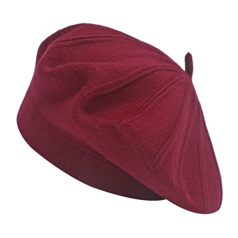 ZLYC French Beret hat, Reversible Solid Color Knit Warm Beret Cap for Womens Girls (Burgundy) - Image 5