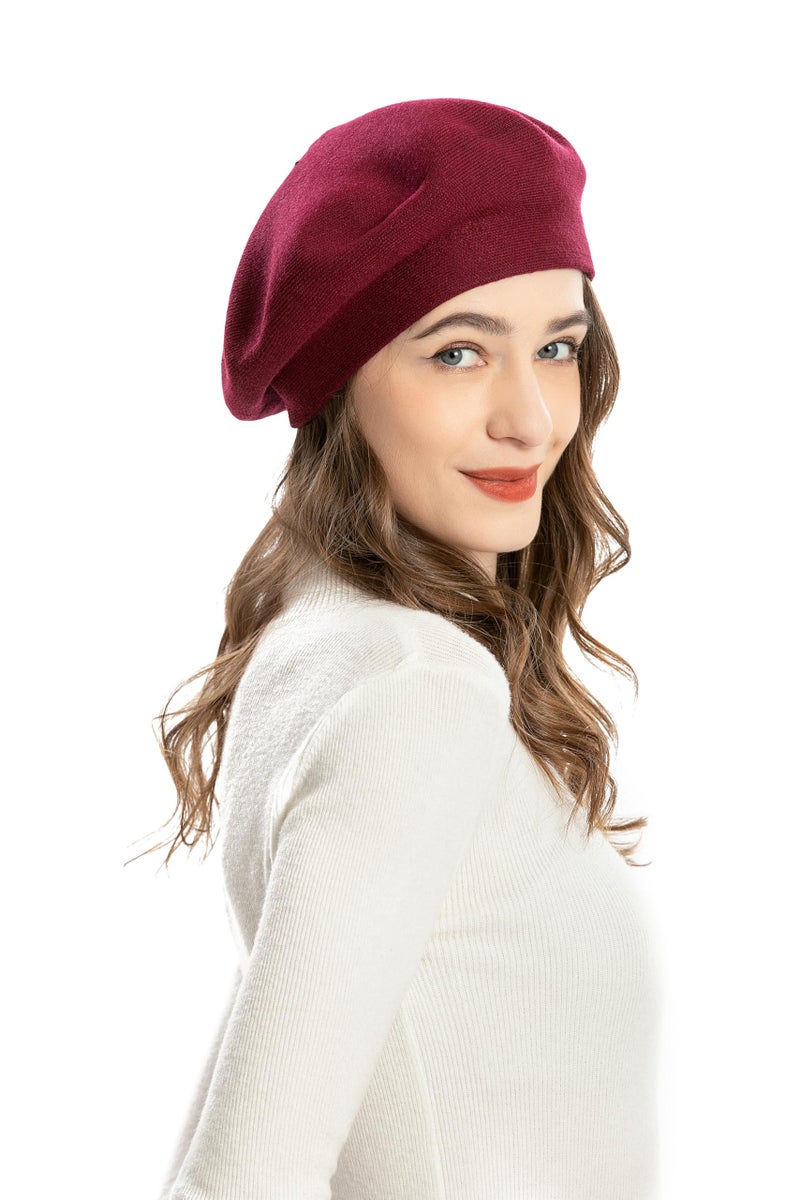 ZLYC French Beret hat, Reversible Solid Color Knit Warm Beret Cap for Womens Girls (Burgundy) - Image 4