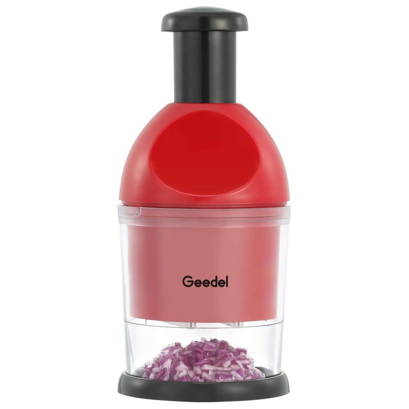 Geedel مفرمة الطعام جييدل، سهلة التنظيف، مفرمة خضار يدوية، آمنة في غسالة الصحون، مفرمة بصل لضرب الخضار والبصل والثوم والمكسرات والسلطات الحمراء - Image 1