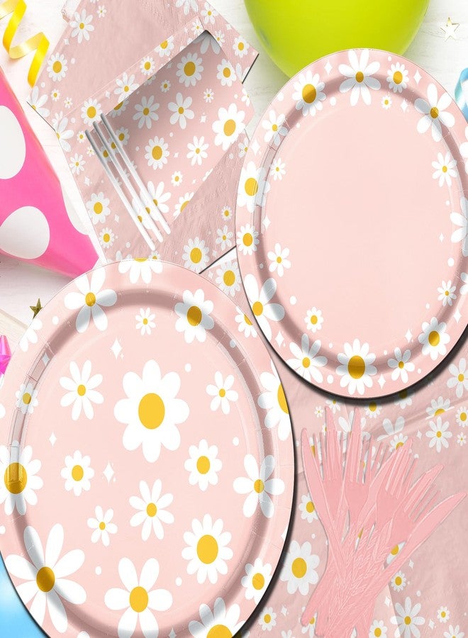 Bezkega 142PCS Daisy Birthday Party Tableware Set,Pink Groovy Daisy Flower Supplies Include Daisy Plates and Napkins Cup Tablecloth Banner for Retro Theme Hippie Girl Birthday Baby Shower Wedding Supplies - Image 5