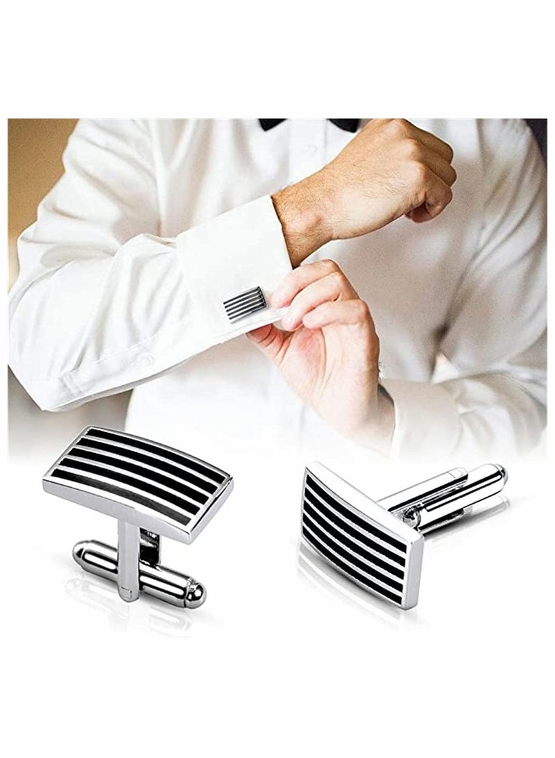 KASTWAVE Men's Cufflinks, Cuff Links for Men, 5 Pairs Stainless Steel Classic Tone Cufflinks, Black Striped Cuff Links, Shirt Suit Cufflinks - Image 2
