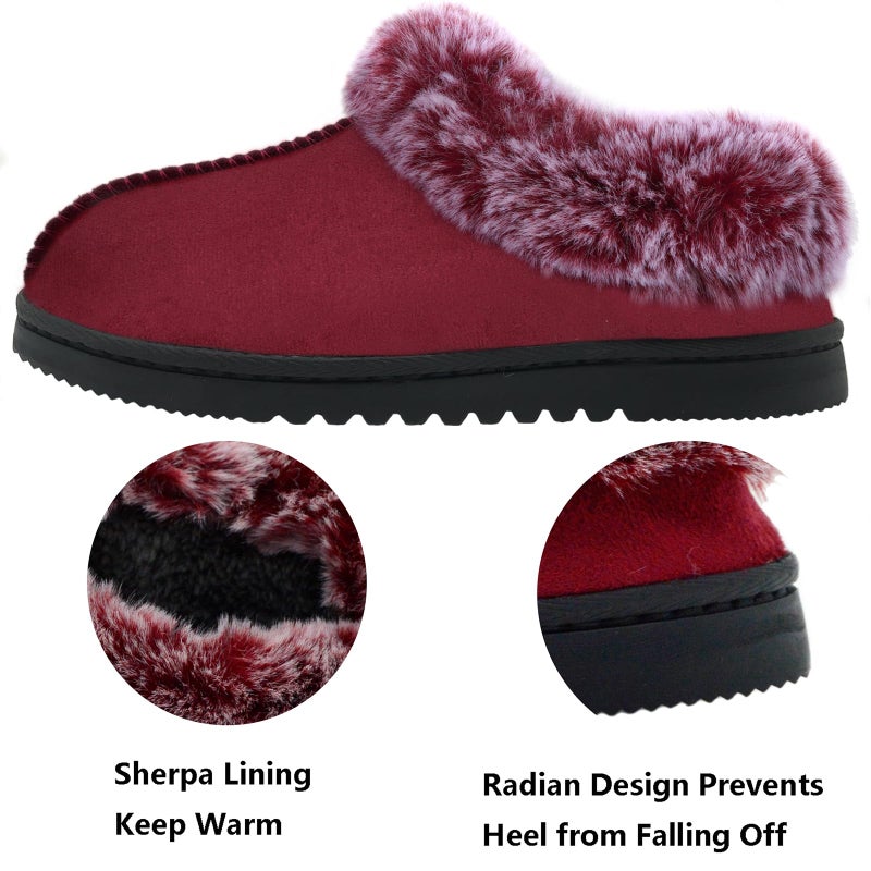 UBXRIN Womens Fuzzy Memory Foam Slippers Boots Cozy Faux Fur House Shoes Indoor Outdoor Rubber Sole Anti-Skid,Burgundy US9-10 - Image 3
