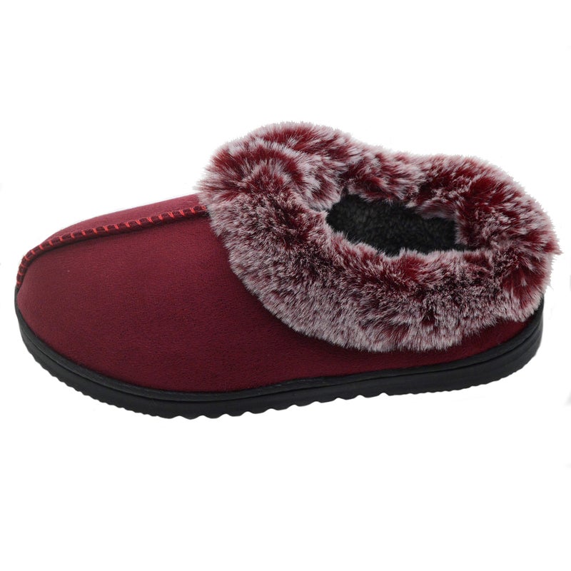 UBXRIN Womens Fuzzy Memory Foam Slippers Boots Cozy Faux Fur House Shoes Indoor Outdoor Rubber Sole Anti-Skid,Burgundy US9-10 - Image 5