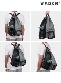 WAOKN Trendy Swimming & Fitness Backpack with Breathable Mesh Drawstring Closure and Separate Wet Compartment, Tailored for Beach Vacations, Daily Workouts, and Sports Gear（grey）  - Image 4