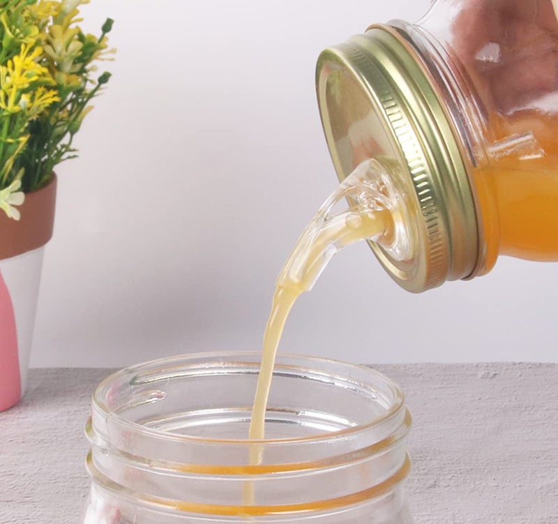 ziHenryDa Mason Jar Pour Spouts. free flow Mason Jar Pour Spouts, mason jar for spout regular mouth size 70mm dispenser germination cover. Suitable for any liquid. Leak-Proof 4-Pack + 8 Lid Caps (gold color) - Image 3