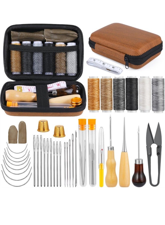 41Pcs Leather Sewing Kit, Upholstery Repair Kit Including Sewing Thread and Sewing Needles, Awl, and Thimble, Suitable for Beginners in Leather Craftsmanship DIY Sewing Kit  - Image 1