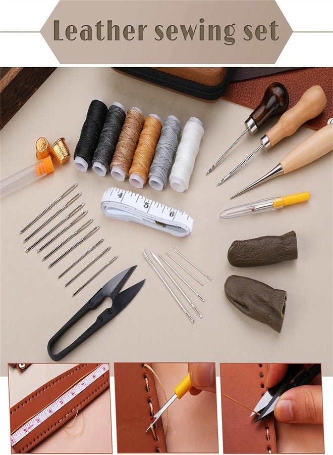41Pcs Leather Sewing Kit, Upholstery Repair Kit Including Sewing Thread and Sewing Needles, Awl, and Thimble, Suitable for Beginners in Leather Craftsmanship DIY Sewing Kit  - Image 5