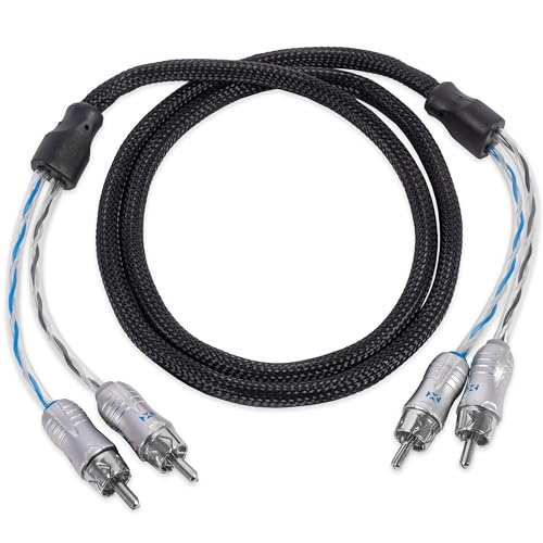 NVX® XIX21 3.28 ft (1 Meter) Oxygen Free Copper 2-Channel Double Twisted Pair X-Series Car Audio RCA Audio Interconnect Cable with Shielded Noise Reduction and Split-tip Silver-Plated Machined Ends - Image 1