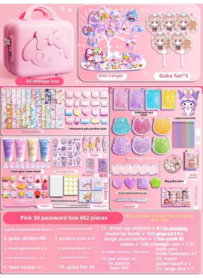 Cream Gel Goo Card Suit Sticker Full Set Of Girls Handmade DIY Toy Material Goo Card Hand Account Children's Toys-Color:Cream Goo Card Suit 842 [little Girl 3D Password Box]]  - Image 1