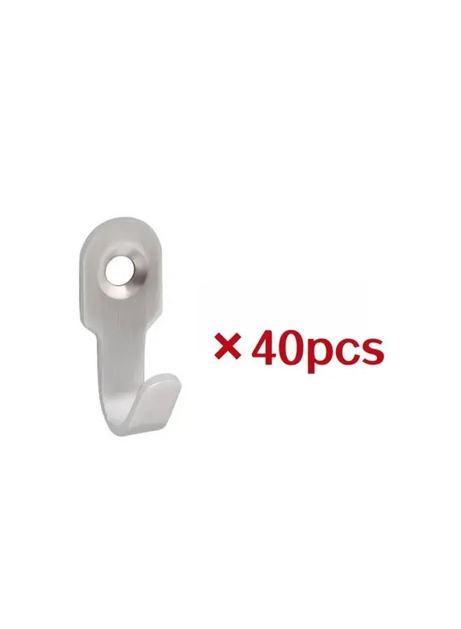 40pcs J Shaped Wall Mounted Heavy Duty Metal Hooks Brushed Finish Space Saving - Image 1