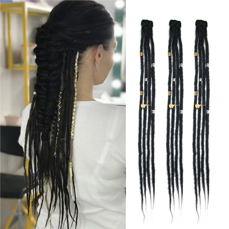 Dsoar Clip In Dreadlock Extensions 20 Inch 3PCS Handmade 0.6cm Synthetic Dreads with Clips Soft Crochet Loc Extensions(1#) - Image 1