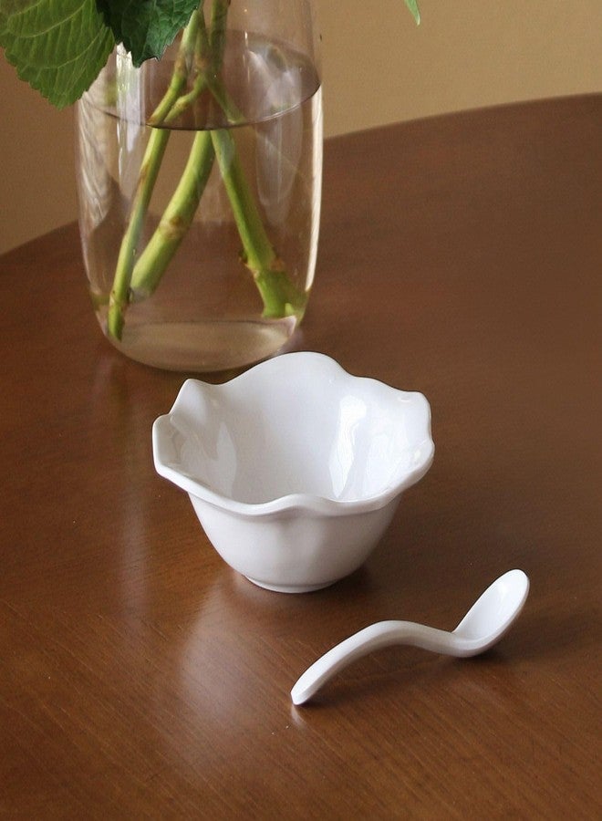 Beatriz Ball Vida Havana Mini Bowl with Spoon White Melamine Outdoor Indoor Use Salsas Snacks Candies Hostess-Gift, 5.5 inches - Image 1