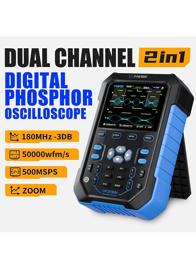 DPOX180H Handheld Dual Channel Digital Oscilloscope 180MHz-3DB 2 in 1 Function Signal Generator Fluorescence Display Zoom - Image 1