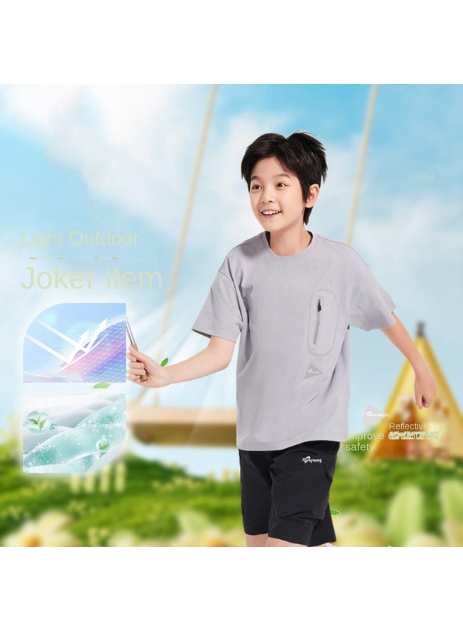 Noble bird Boys' And Girls' 2025 Summer Sports Outdoor Pocket Cool, Stain-resistant Lightweight Athletic T-shirt - Image 3