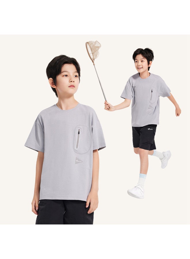 Noble bird Boys' And Girls' 2025 Summer Sports Outdoor Pocket Cool, Stain-resistant Lightweight Athletic T-shirt - Image 2