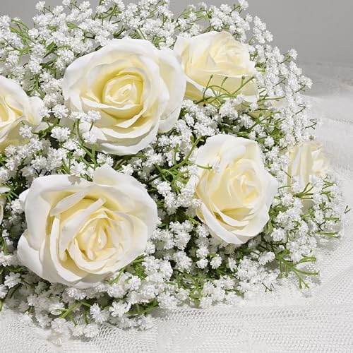 Dolicer 5 Pcs Babys Breath Artificial Flowers, White Long Stem Baby Breath Flowers Artificial Bulk, Real Touch Fake Babys Breath Gypsophila for Wedding Bridal Bouquet Party Arrangements Home Decor - Image 3