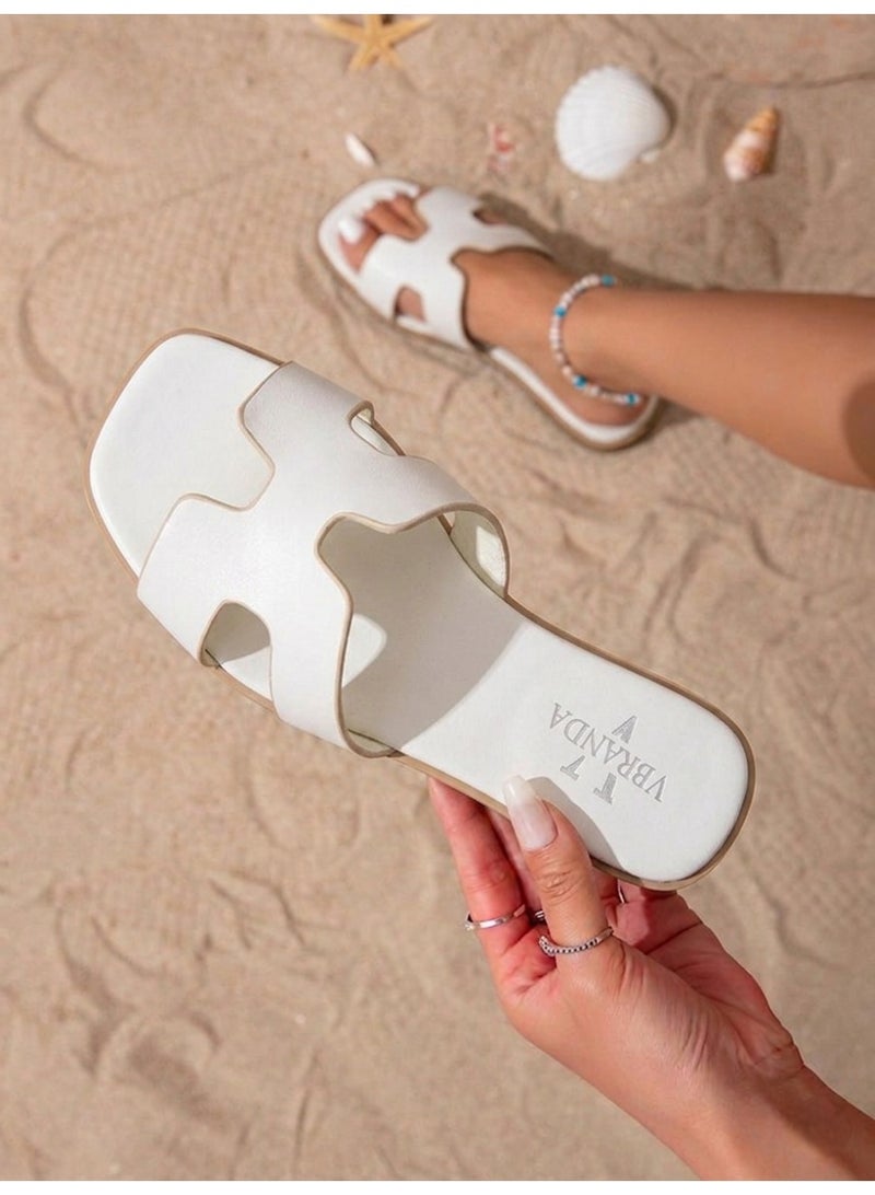 Vbranda Classic Flat Slipper with Modern Open Design SF-66-WHITE - Image 1