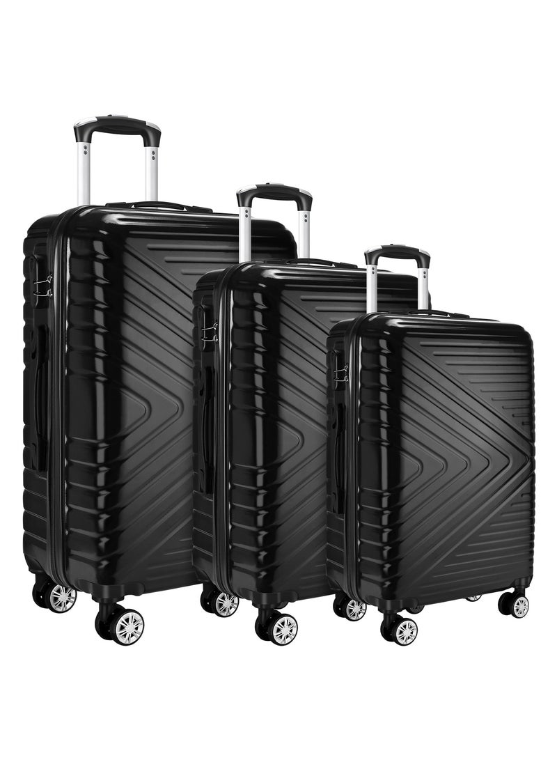 آه آه مجموعة حقائب سفر مكونة من 3 قطع مع عجلة دوارة ومجموعة حقائب سفر صلبة مع قفل TSA وحقائب سفر قابلة للتوسيع للرجال والنساء باللون الأسود - Image 1