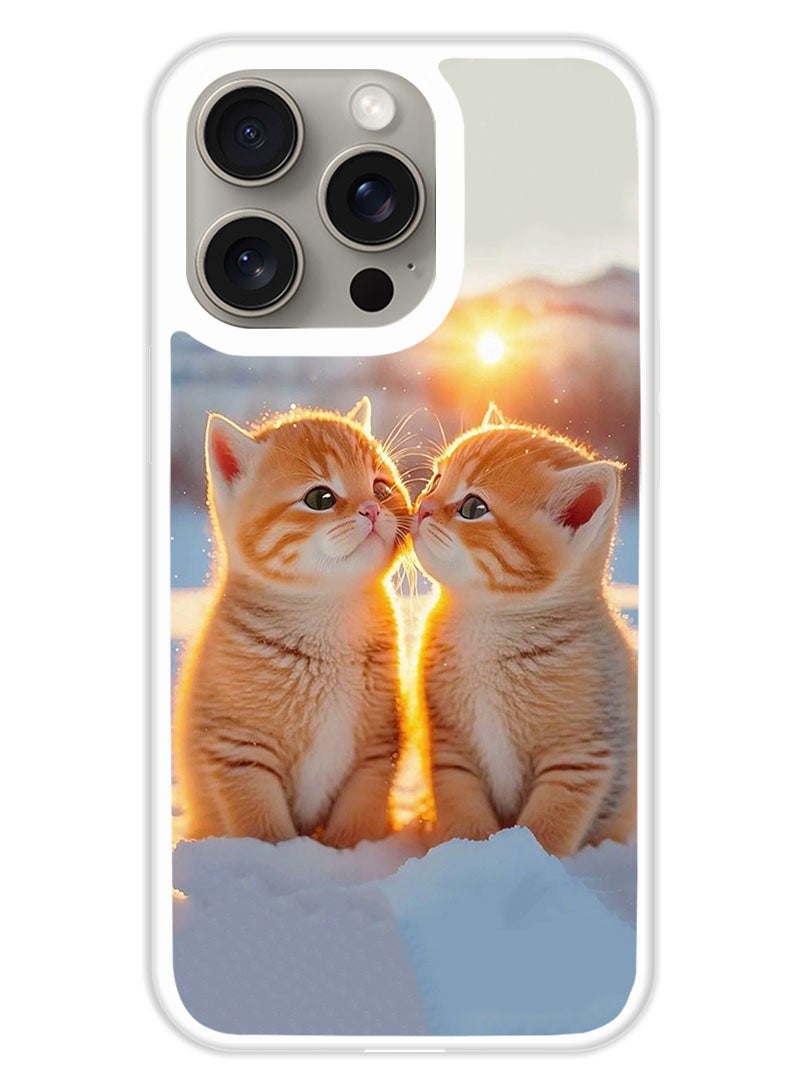 Theodor Protective Case Cover For APPLE IPHONE 15 Pro Cute Cats (2) (White Bumper) - Image 1