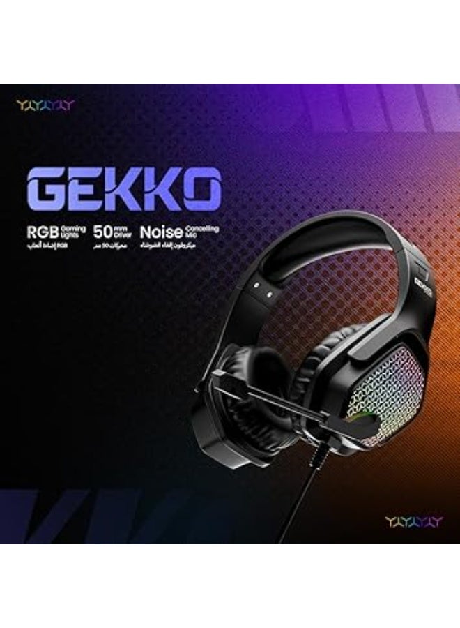 Faster BG500 Gekko Gaming Headphones with LED RGB, Ultra-Clear Mic, Deep Bass 40mm Drivers, Noise-Isolating Cushions, Adjustable Headband - Compatible with - Image 4