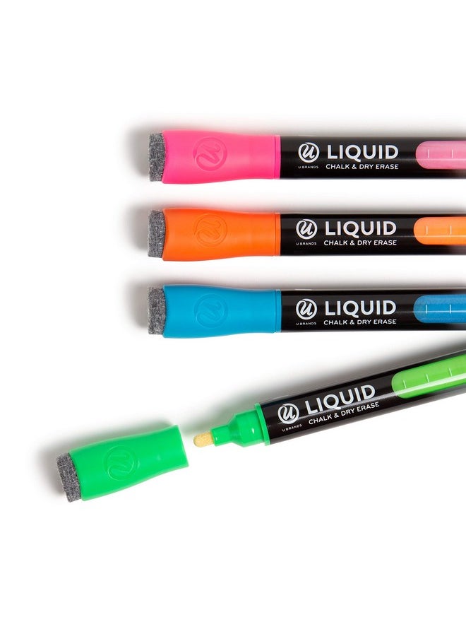 U Brands Colored Liquid Chalk Dry Erase Markers With Eraser Set Of 4 Assorted Colors Bullet (3 Mm) Point  - Image 4