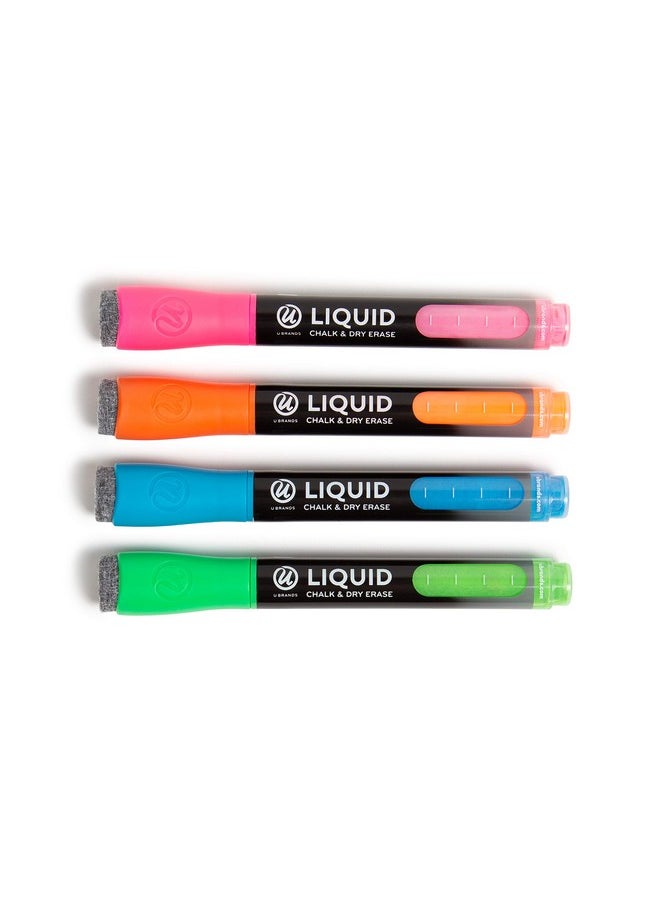 U Brands Colored Liquid Chalk Dry Erase Markers With Eraser Set Of 4 Assorted Colors Bullet (3 Mm) Point  - Image 3