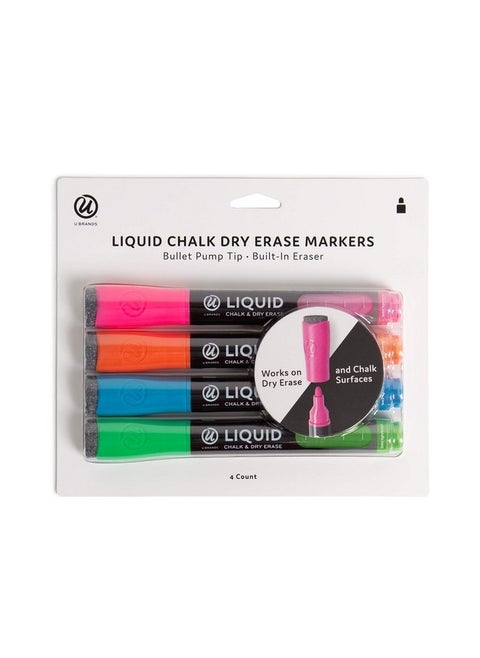 Colored Liquid Chalk Dry Erase Markers With Eraser Set Of 4 Assorted Colors Bullet (3 Mm) Point