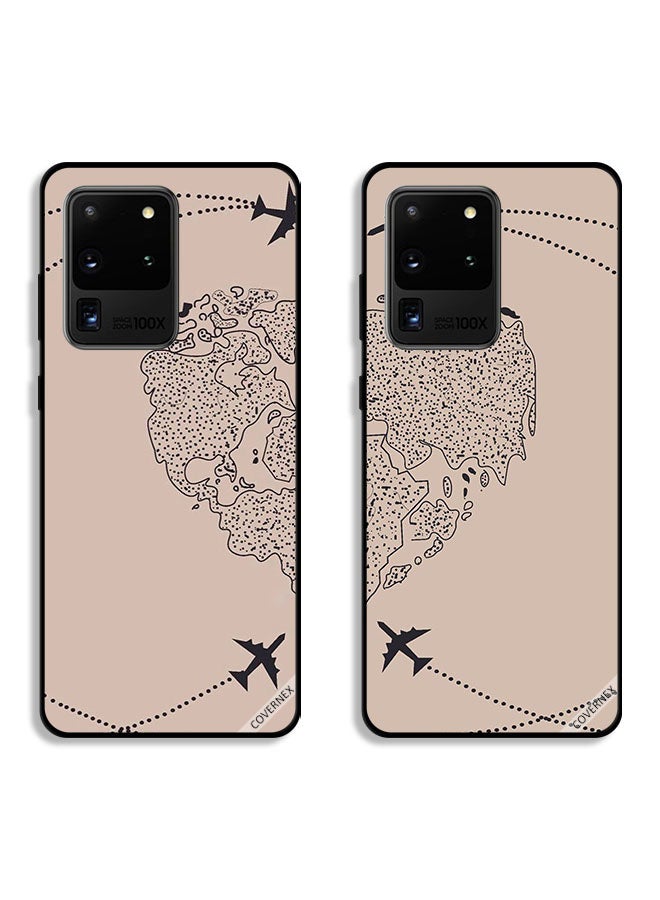 Covernex Two Cases For Samsung Galaxy S20 Ultra Protective Covers Travel Around World Couple Case Back Covers - Image 1