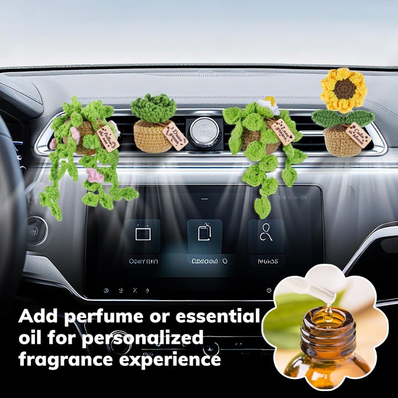 FOGWOWO 4 Pcs Crochet Plant Vent Clips for Car,Handmade Mini Plant Car Air Fresheners with Inspirational Cards,Succulent Sunflower Potted Plants Car Vent Clips Xmas Crochet Gift for Plants Lover with Gift Box - Image 5
