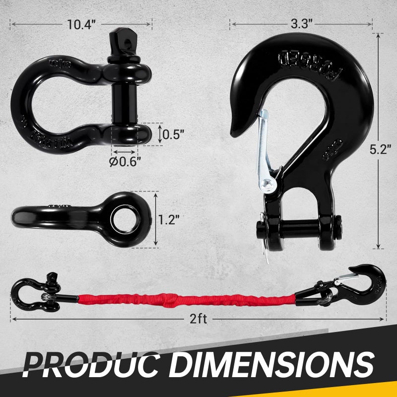 Gedlex 2FT ATV Recovery Strap 18000lb with Winch Hook and D Ring Shackle Synthetic Tow Recovery Rope with Loops Premium Mudding Accessories - Image 2