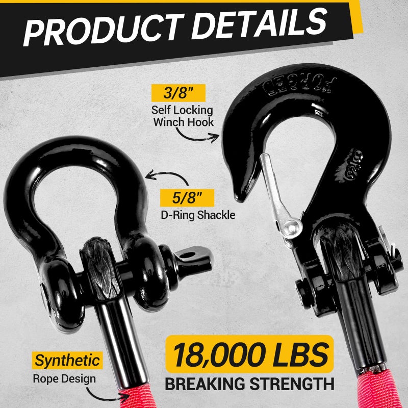 Gedlex 2FT ATV Recovery Strap 18000lb with Winch Hook and D Ring Shackle Synthetic Tow Recovery Rope with Loops Premium Mudding Accessories - Image 3