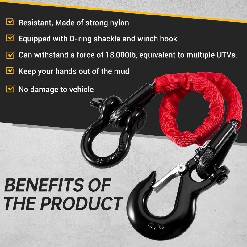 Gedlex 2FT ATV Recovery Strap 18000lb with Winch Hook and D Ring Shackle Synthetic Tow Recovery Rope with Loops Premium Mudding Accessories - Image 4
