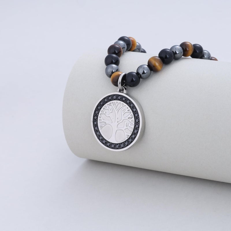 GAVU Triple Protection Beaded Necklace - Men's Life Tree Beaded Hematite Tiger Eye Obsidian Necklace - Image 5