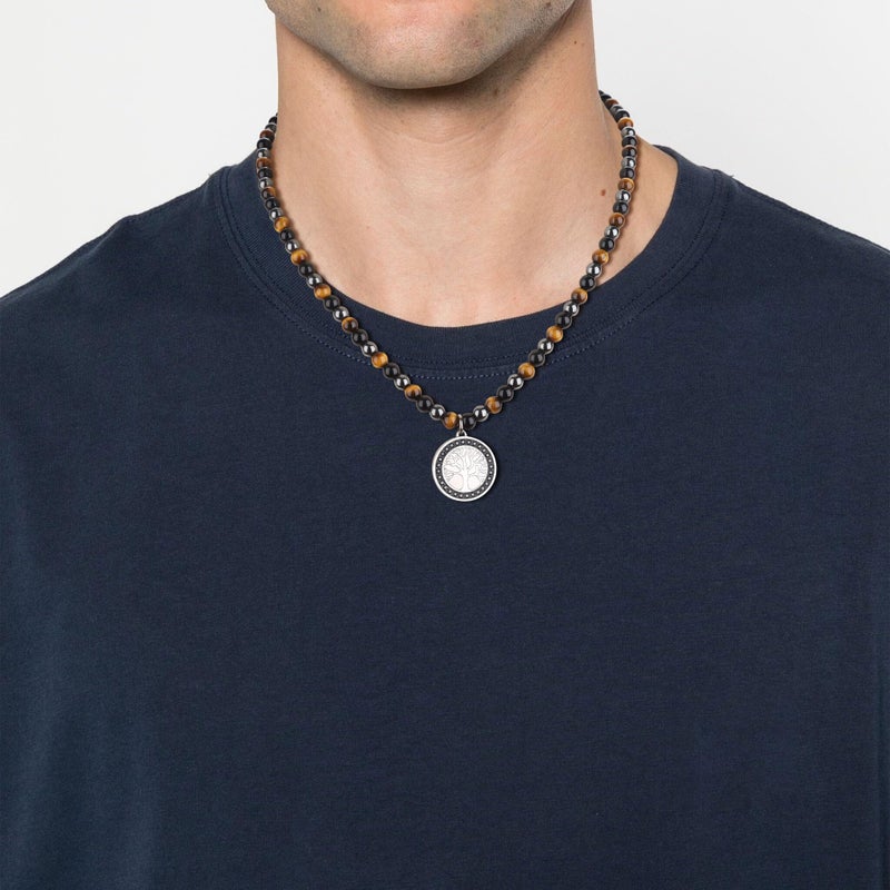 GAVU Triple Protection Beaded Necklace - Men's Life Tree Beaded Hematite Tiger Eye Obsidian Necklace - Image 2