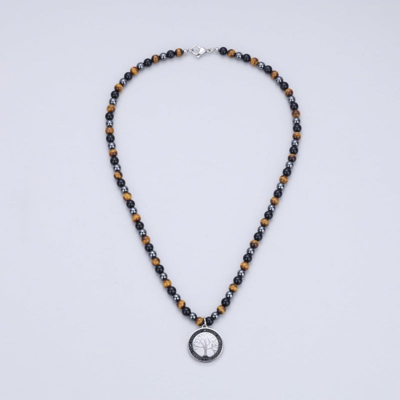 GAVU Triple Protection Beaded Necklace - Men's Life Tree Beaded Hematite Tiger Eye Obsidian Necklace - Image 4