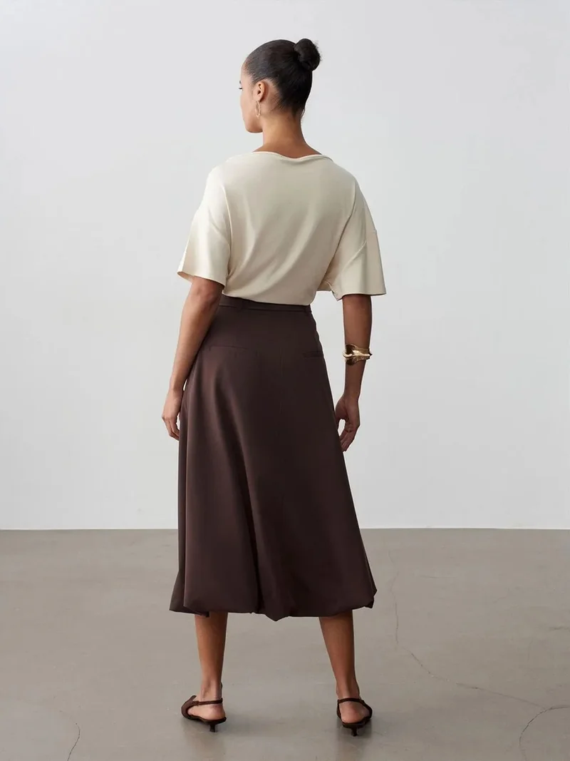 ديلفين Dilvin High-waist Belted Midi Balloon Skirt