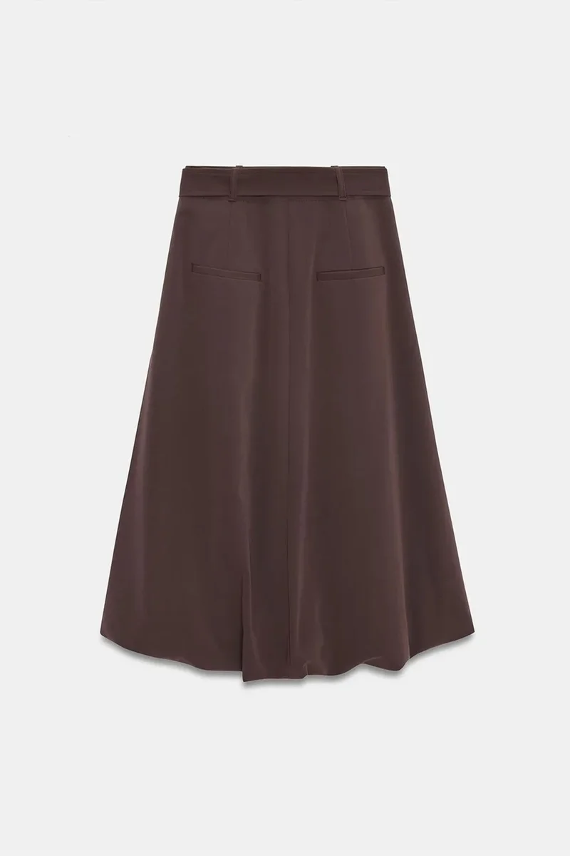 Dilvin Coffee Brown DILVIN High-waist Belted Midi Balloon Skirt for Women | Best Price UAE