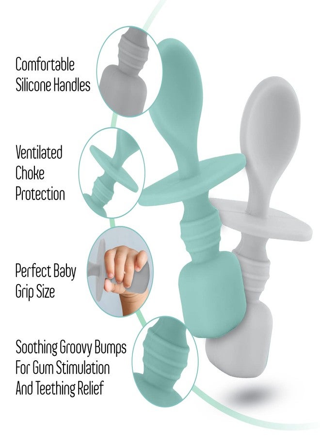 SPERRIC Silicone Baby Spoons for Baby Led Weaning 2-Pack, First Stage Baby Feeding Spoon Set Gum Friendly BPA Lead Phthalate and Plastic Free, Great Gift Set (Light Blue/Cool Gray) - Image 3