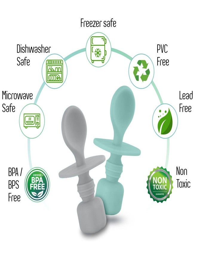 SPERRIC Silicone Baby Spoons for Baby Led Weaning 2-Pack, First Stage Baby Feeding Spoon Set Gum Friendly BPA Lead Phthalate and Plastic Free, Great Gift Set (Light Blue/Cool Gray) - Image 2