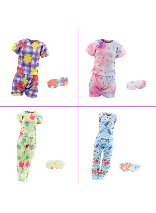 Barwa 4 Sets Doll Pajamas Party Clothes Sleepwear Casual Bedtime Suit With Eye Masks For 11.5 Inch Girls Doll… - Image 3
