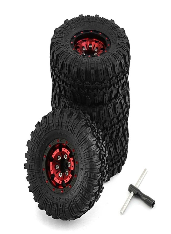 LAFEINA LAEFINA 57mm RC Tires and Wheels, 1.0 inch Micro Beadlock Wheel Rim for 1/18 TRX4M 1/24 RC Crawler Car SCX24 Upgrade Parts (Style A, Black Red) - Image 1