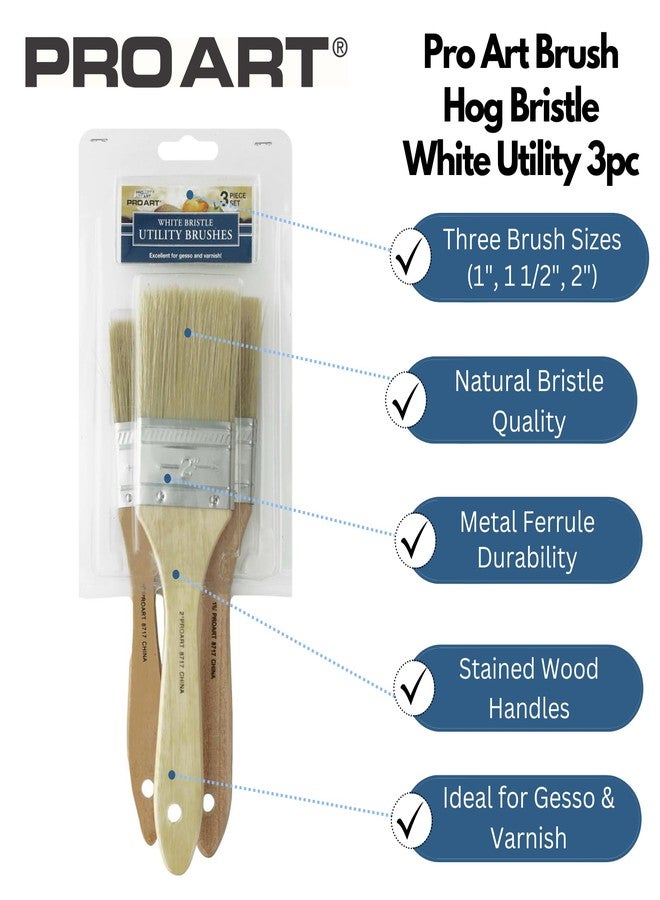 PRO ART White Paintbrush, Utility Bristle Brushes 3 Piece Set - Image 2