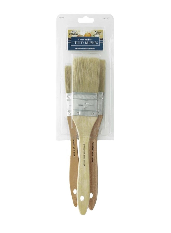 PRO ART White Paintbrush, Utility Bristle Brushes 3 Piece Set - Image 1